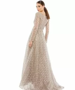 Mac Duggal Long Sleeve Chevron Embroidered Gown Shop For