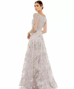 Mac Duggal Mother Of The Bride + Groom Dresses Floral Embroidered Illusion Sleeve Gown