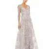 Mac Duggal Mother Of The Bride + Groom Dresses Floral Embroidered Illusion Sleeve Gown