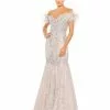 Mac Duggal Feathered Crystal Embellished Sleeveless Trumpet Gown