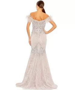 Mac Duggal Feathered Crystal Embellished Sleeveless Trumpet Gown