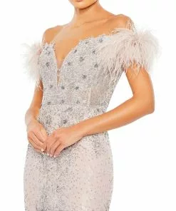 Mac Duggal Feathered Crystal Embellished Sleeveless Trumpet Gown 5 Mac Duggal Feathered Crystal Embellished Sleeveless Trumpet Gown