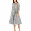 Mac Duggal Embellished 1/2 Sleeve Boat Neck A Line Dress