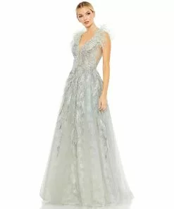 Mac Duggal Embellished Feathered Sleeveless A Line Gown Shop For