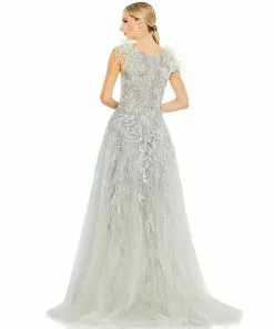 Mac Duggal Embellished Feathered Sleeveless A Line Gown Shop For