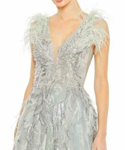 Mac Duggal Embellished Feathered Sleeveless A Line Gown Shop For