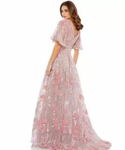 Mac Duggal Shop For Floral Embroidered Flutter Sleeve Gown