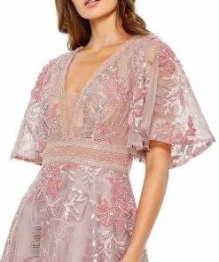Mac Duggal Shop For Floral Embroidered Flutter Sleeve Gown