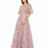 Mac Duggal Shop For Floral Embroidered Flutter Sleeve Gown