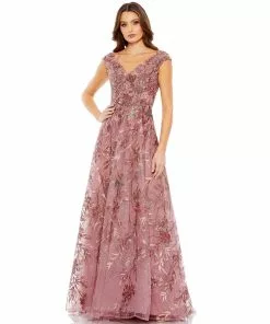 Mac Duggal Embroidered Illusion Cap Sleeve A Line Gown Shop For