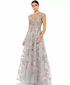 Mac Duggal Embroidered Illusion Cap Sleeve A Line Gown Shop For