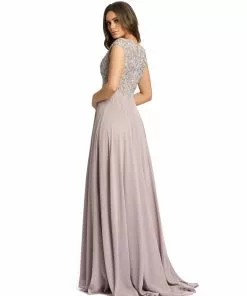 Mac Duggal Appliqued Cap Sleeve Bodice Flowy Gown