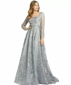 Mac Duggal Shop For Floral Embroidered Long Sleeve Square Neck Gown