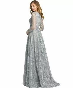 Mac Duggal Shop For Floral Embroidered Long Sleeve Square Neck Gown