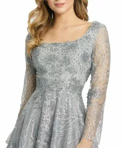 Mac Duggal Shop For Floral Embroidered Long Sleeve Square Neck Gown