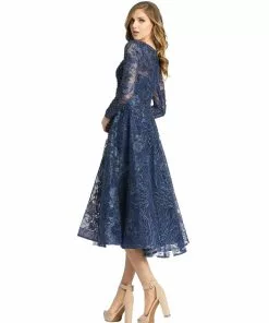 Mac Duggal Shop For Embellished Plunge Neck Illusion Long Sleeve Midi