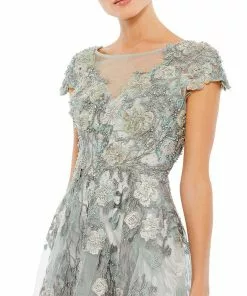 Mac Duggal Floral Embroidered Short Sleeve Gown