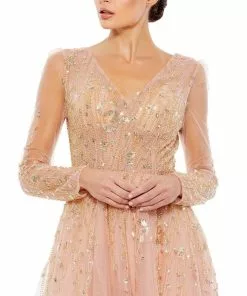 Mac Duggal Illusion Long Sleeve Beaded Gown 8 Mac Duggal Illusion Long Sleeve Beaded Gown