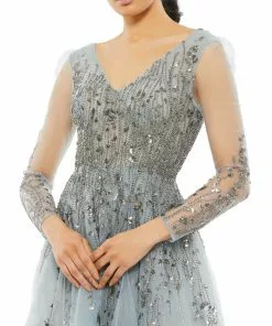 Mac Duggal Illusion Long Sleeve Beaded Gown 11 Mac Duggal Illusion Long Sleeve Beaded Gown