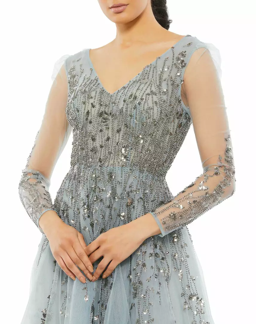 Mac Duggal Illusion Long Sleeve Beaded Gown 6 Mac Duggal Illusion Long Sleeve Beaded Gown