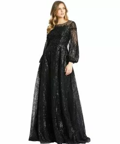 Mac Duggal Embellished Long Sleeve Illusion A Line Gown Shop For