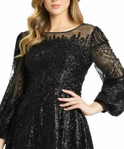 Mac Duggal Embellished Long Sleeve Illusion A Line Gown Shop For