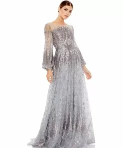 Mac Duggal Embellished Long Sleeve Illusion A Line Gown Shop For