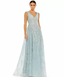 Mac Duggal Floral Embroidered Sleeveless Evening Gown Shop For