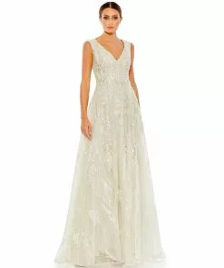Mac Duggal Floral Embroidered Sleeveless Evening Gown Shop For