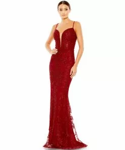 Mac Duggal Embellished Plunge Neck Illusion Mermaid Gown Shop For
