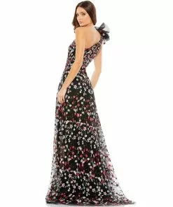 Mac Duggal Embellished Ruffled One Shoulder A Line Gown