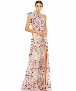 Mac Duggal Embellished Ruffled One Shoulder A Line Gown