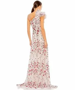 Mac Duggal Embellished Ruffled One Shoulder A Line Gown