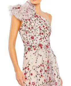 Mac Duggal Embellished Ruffled One Shoulder A Line Gown