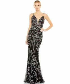 Mac Duggal Embellished Plunge Neck Sleeveless Gown