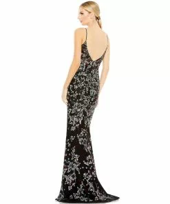 Mac Duggal Embellished Plunge Neck Sleeveless Gown