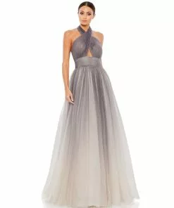 Mac Duggal Glitter Ombre Criss Cross Neck Ballgown Shop For