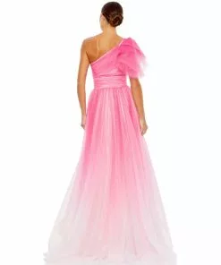 Mac Duggal Shop For Glitter Ombre Ruffled One Shoulder Ballgown