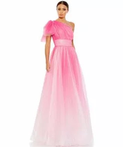 Mac Duggal Shop For Glitter Ombre Ruffled One Shoulder Ballgown