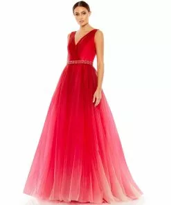 Mac Duggal Beaded Belt Wrap Over Sleeveless Ballgown