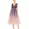 Mac Duggal Ombre Sleeveless V Neck Midi Dress Cocktail Dresses