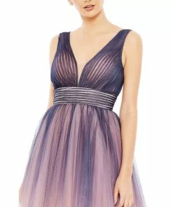 Mac Duggal Ombre Sleeveless V Neck Midi Dress Cocktail Dresses