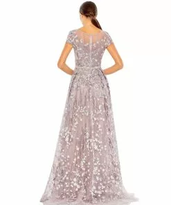 Mac Duggal Embellished Floral Cap Sleeve A Line Gown