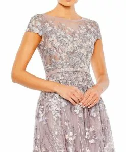 Mac Duggal Embellished Floral Cap Sleeve A Line Gown