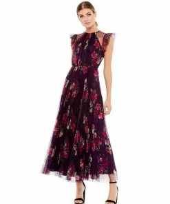 Ieena For Mac Duggal Shop For Floral Flutter Sleeve Midi Dress