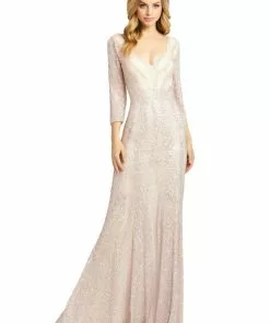 Mac Duggal Three-Quarter Sleeve Embellished Gown Shop For