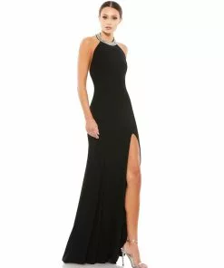 Ieena For Mac Duggal Shop For Beaded Halter Jersey Evening Gown