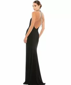 Ieena For Mac Duggal Shop For Beaded Halter Jersey Evening Gown