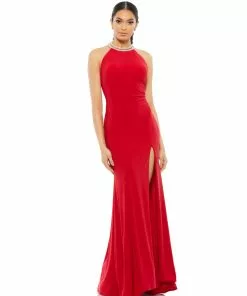 Ieena For Mac Duggal Shop For Beaded Halter Jersey Evening Gown