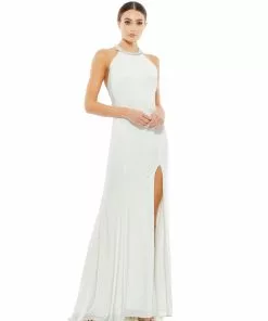 Ieena For Mac Duggal Shop For Beaded Halter Jersey Evening Gown